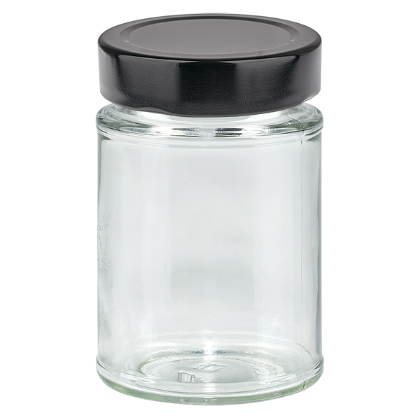 202 ml rund krukke + BasicSeal-låg sort dyb UNiTWIST