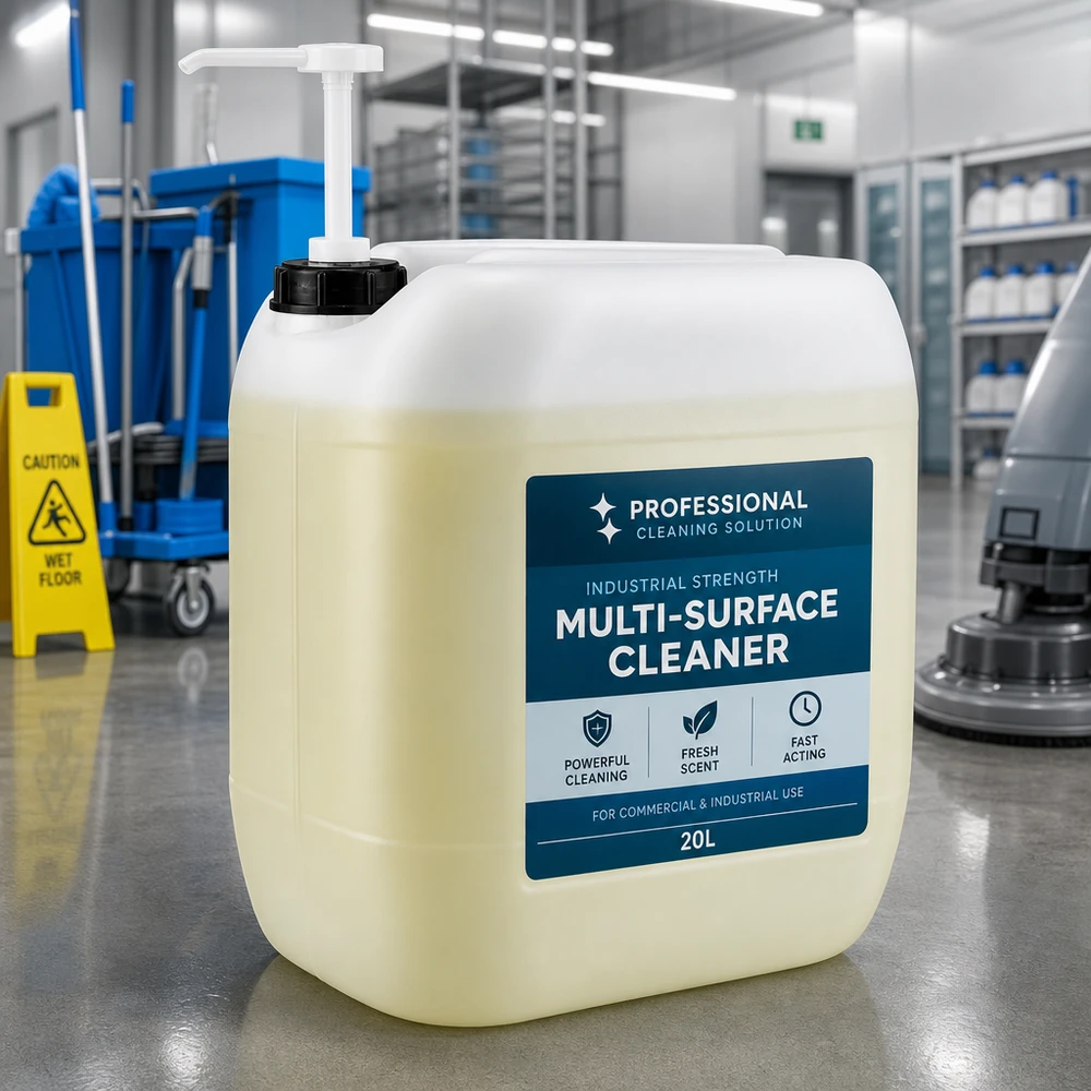 Beholder 30 liter med doseringspumpe Cremefarvet 30-liters dunk med doseringspumpe til professionelle rengøringsmidler