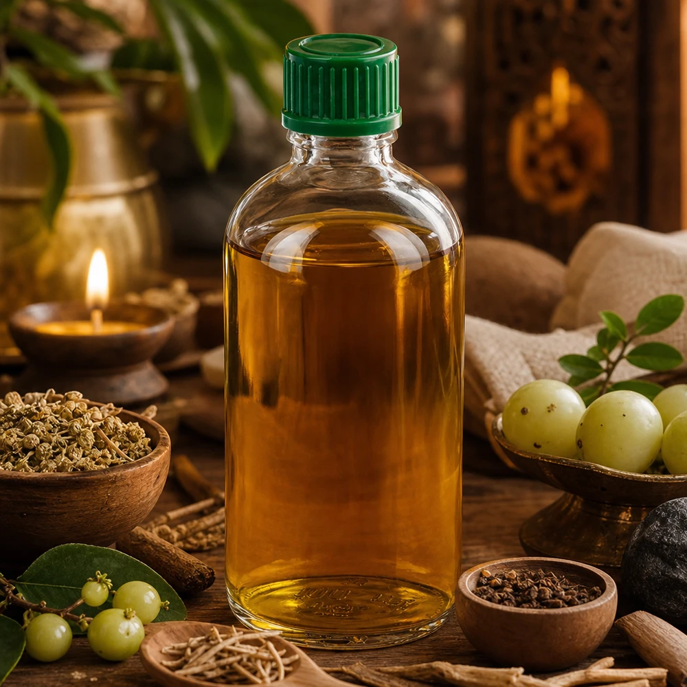 100 ml flaske 11 mm SV grøn STD ClearLine UT18/100 Ayurvedisk urteolie i en 100 ml ClearLine-flaske UT18/100 med grøn prop 11 mm SV
