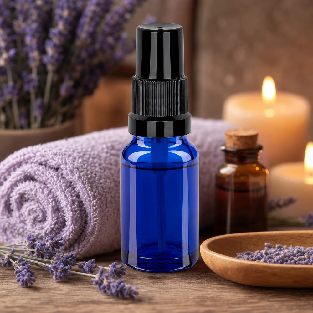 Kompakt 10 ml sprayflaske STD BlueLine UT18/10 i elegant blå med robust sort sprayhoved