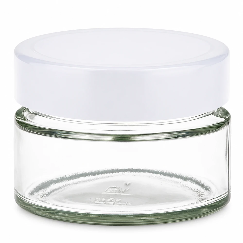 130 ml rund krukke med BasicSeal-låg hvid UNiTWIST 130 ml rund glaskrukke med hvidt BasicSeal-låg UNiTWIST - tom glaskrukke med skruelåg til opbevaring