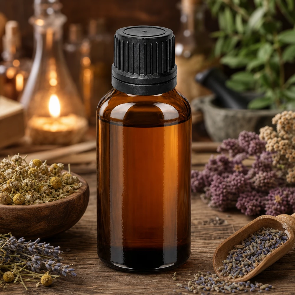 30 ml dråbeflaske 1 mm sort OV BrownLine UT18/30 30 ml apotekerflaske af høj kvalitet lavet af ravfarvet glas med præcis 1 mm dråbeindsats til aromaterapi