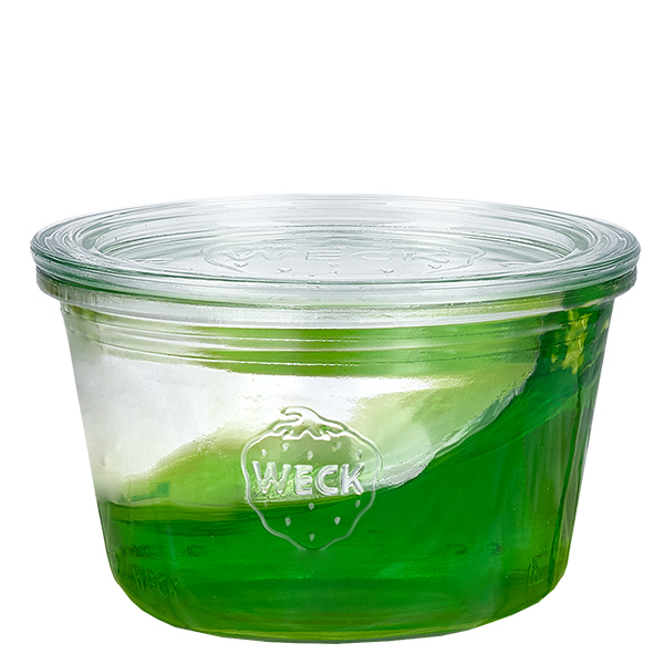 Sæt med 12 Weck-krukker 370 ml Briller med 12 glaslåg Sæt med 12 Weck-krukker 370 ml Briller med 12 glaslåg