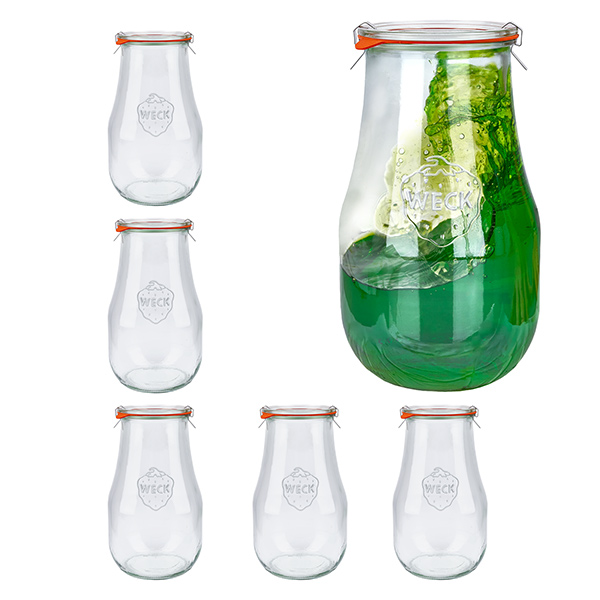 Sæt med 6 Weck-glas 2700 ml tulipankrukker, 2,5 L Briller