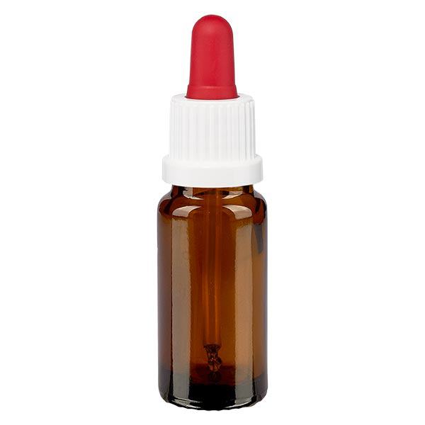 Apotekerflaske brun 10 ml pipette hvid/rød OV Apotekerflaske brun 10 ml pipette hvid/rød OV