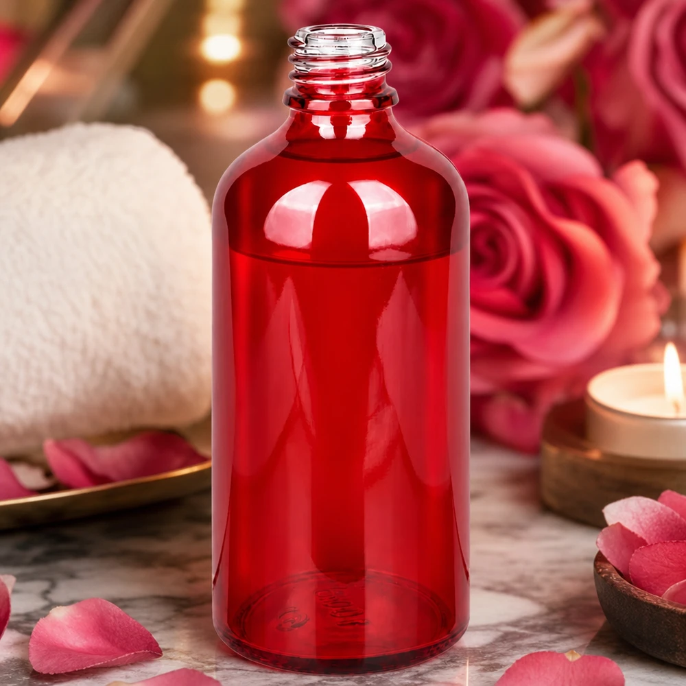 100 ml Apoteksflaske RedLine UT18/100 UNiTWIST 100 ml RedLine-apoteksflaske af høj kvalitet lavet af gennemsigtigt rødt glas til farmaceutiske formål