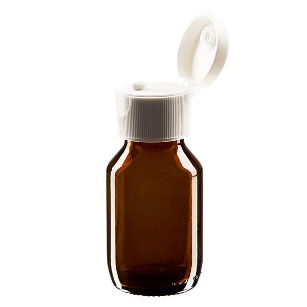 50 ml medicinflaske brun, med flip top ApoGlas. Farmaceutisk kvalitet fra EU-produktion. 28 mm (PP28) gevind. (sirup, let glasflaske) 50 ml medicinflaske brun, med flip top ApoGlas. Farmaceutisk kvalitet fra EU-produktion. 28 mm (PP28) gevind. (sirup, let glasflaske)