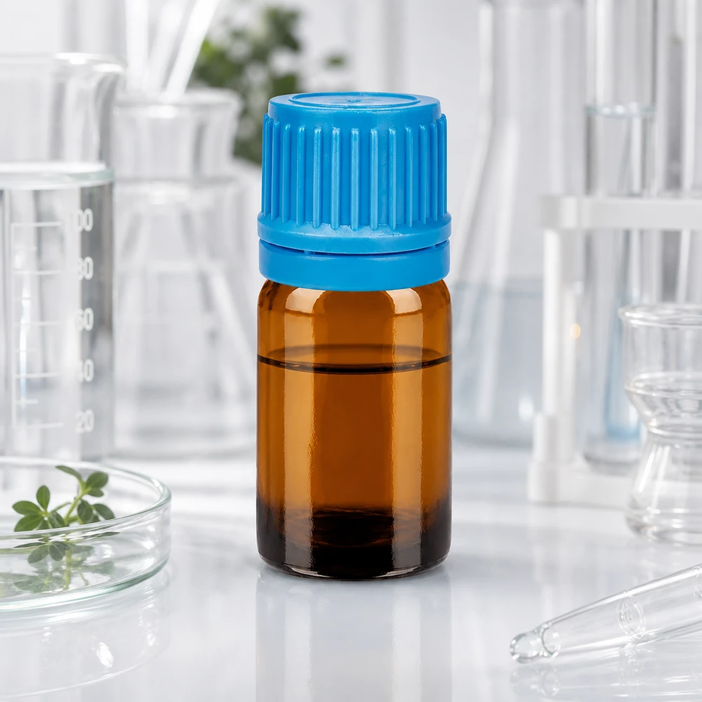 5ml flaske 11mm SV blå OV BrownLine UT18/5 5 ml BrownLine-glasflaske med UV-beskyttelse og blå 11 mm skruelåg til laboratoriebrug