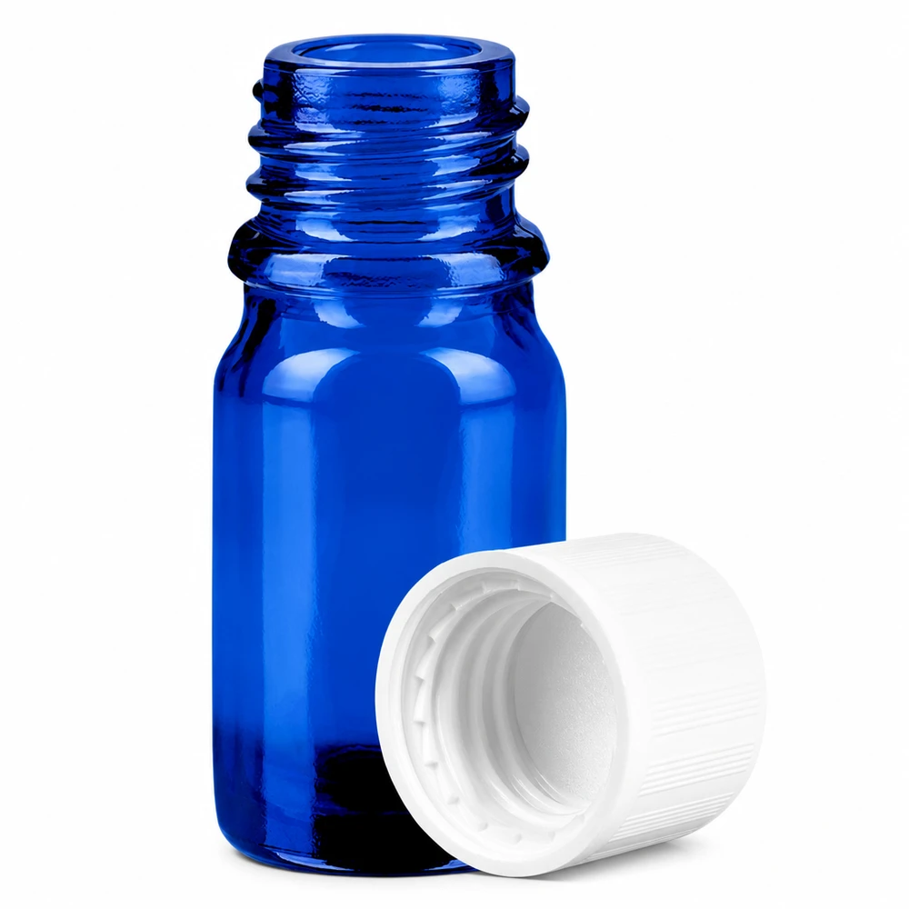5ml flaske 11mm SV m. STD KiSi BlueLine UT18/5 5 ml laboratorieflaske af blåt glas med 11 mm gevind og børnesikret hætte