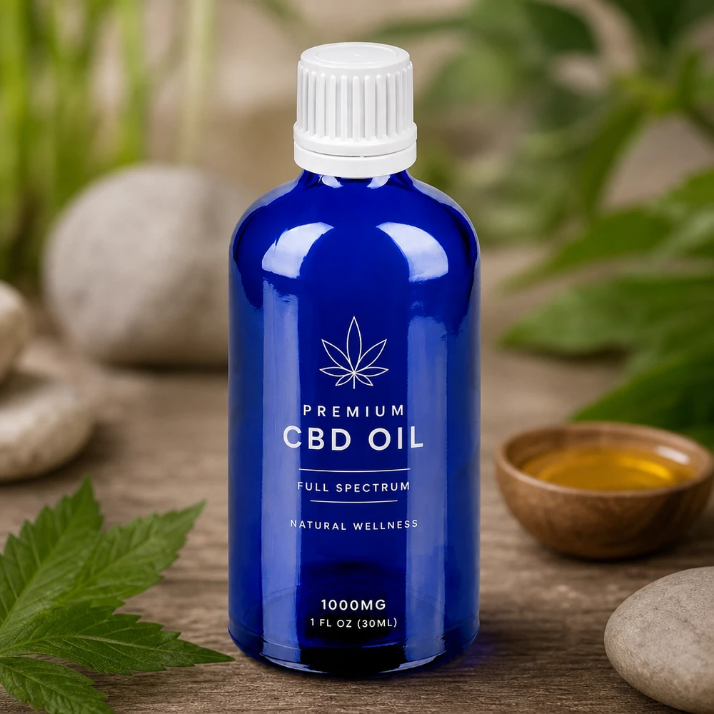 100 ml flaske 11 mm SV hvid OV BlueLine UT18/100 Kompakt 100 ml glasflaske i intens blå med hvid hætte til CBD-olier og -tinkturer