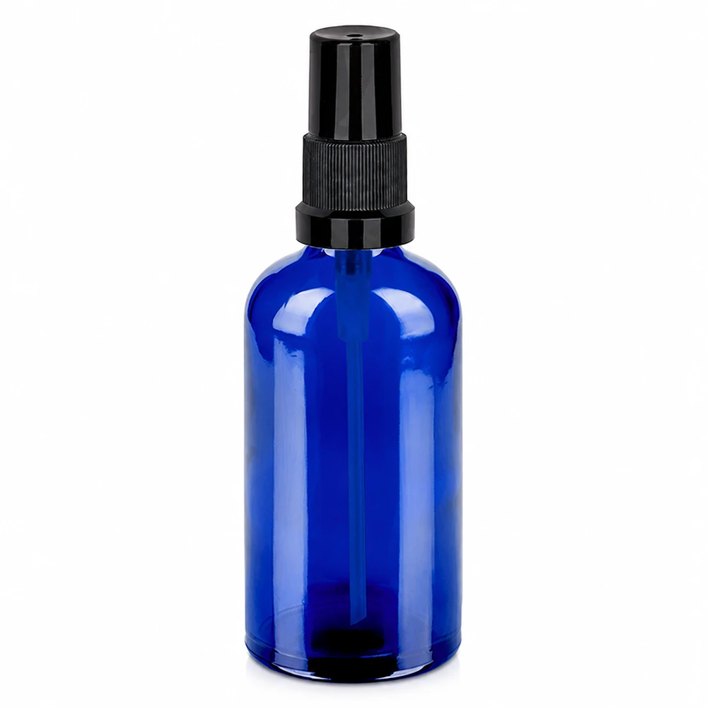 100 ml sprayflaske sort STD BlueLine UT18/100 - blåt glas med sort sprayhoved