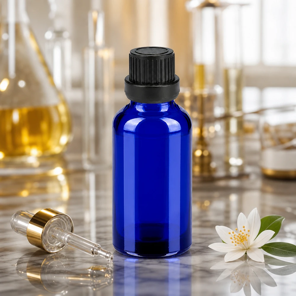 Koboltblå 30 ml glasflaske med dråbepipette til præcis dosering af serum og olier