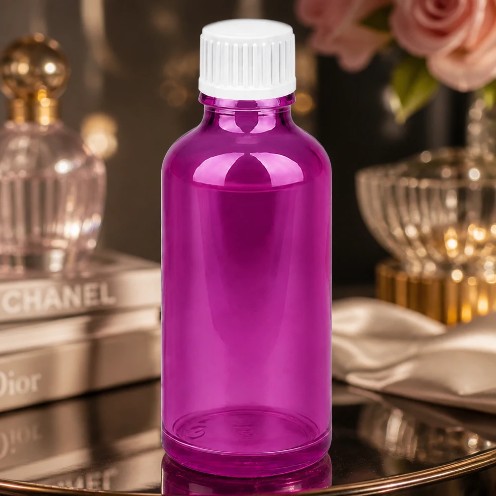 50 ml dråbeflaske 0,9 mm hvid standard PurpleLine. UT18/50 Lille 50 ml lilla dråbeflaske til DIY-kosmetik og hjemmelavede serummer