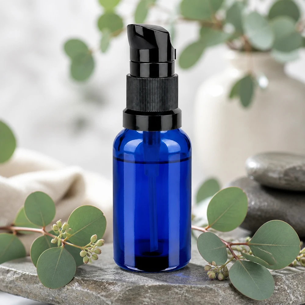 20 ml pumpeflaske sort STD BlueLine UT18/20 - glasflaske af høj kvalitet med pumpetilslutning