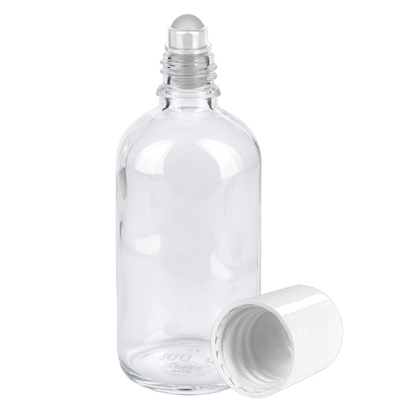 100 ml roll-on flaske hvid STD ClearLine UT18/100 100 ml glasflaske med rullekugle og hvid skruelåg ClearLine UT18/100