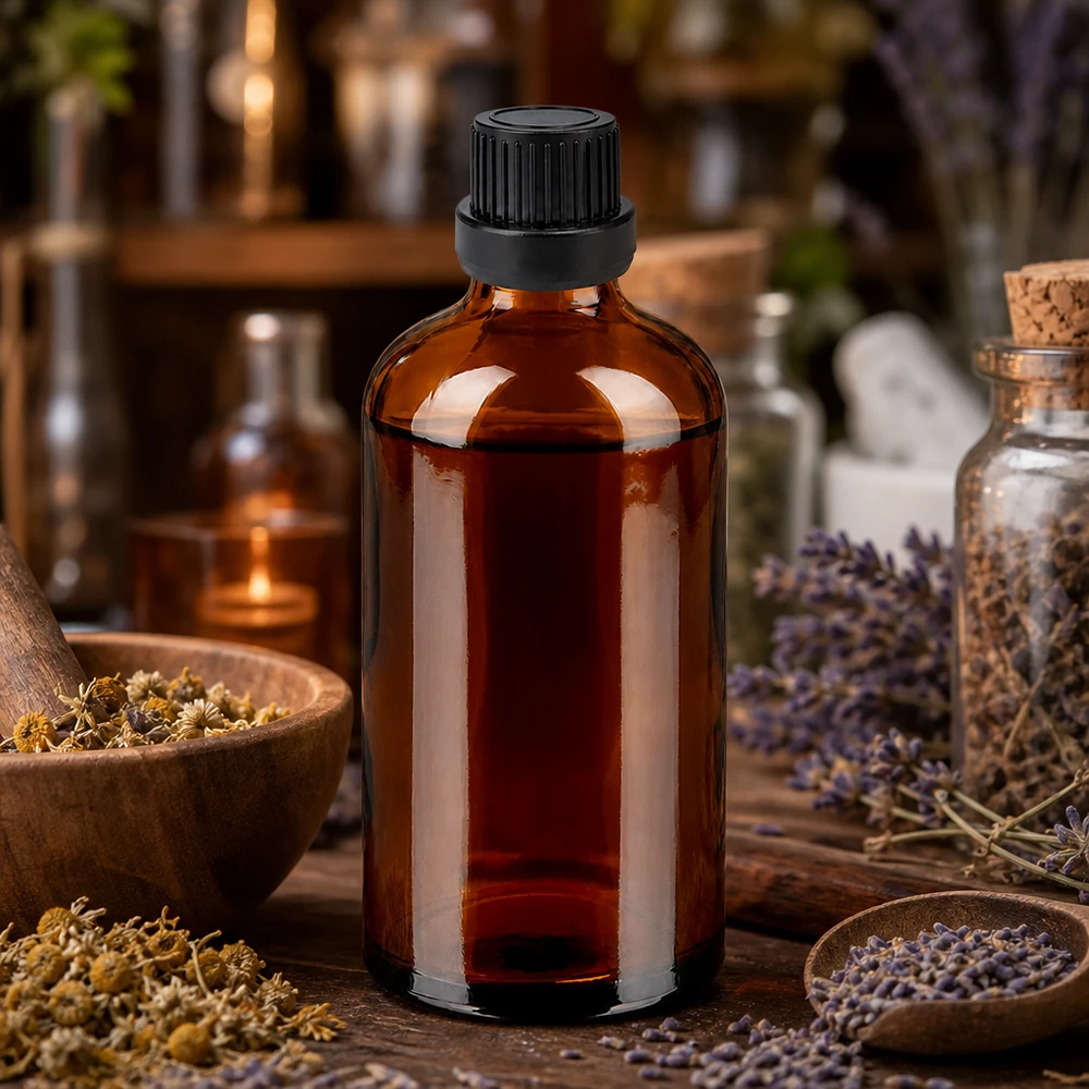 100 ml dråbeflaske 2 mm sort OV BrownLine UT18/100 100 ml dråbeflaske med 2 mm åbning til præcis dosering af æteriske olier og ekstrakter