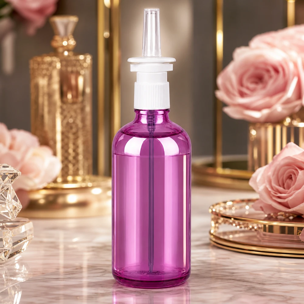 100 ml næsesprayflaske hvid/transparent standard PurpleLine UT18/100 Ergonomisk 100 ml næsesprayflaske i elegant lilla med præcist spraysystem til nem dosering