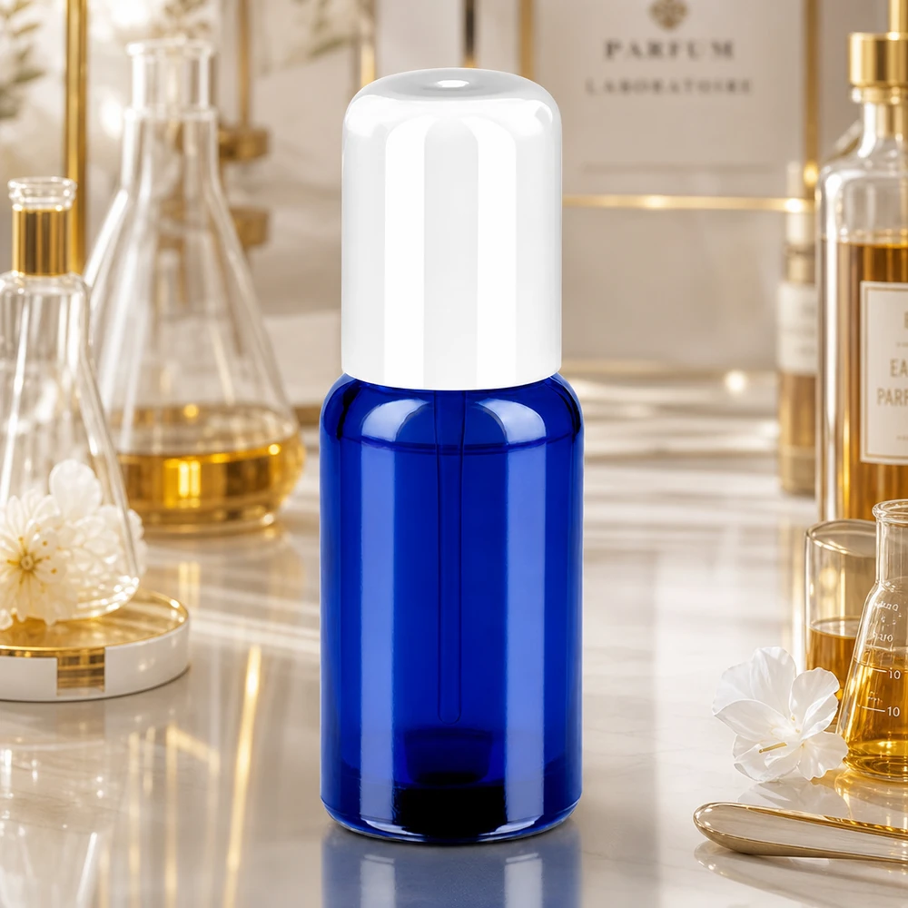 20 ml roll-on flaske hvid STD BlueLine UT18/20 20 ml roll-on-flaske af robust glas med hvid applikator til nem dosering