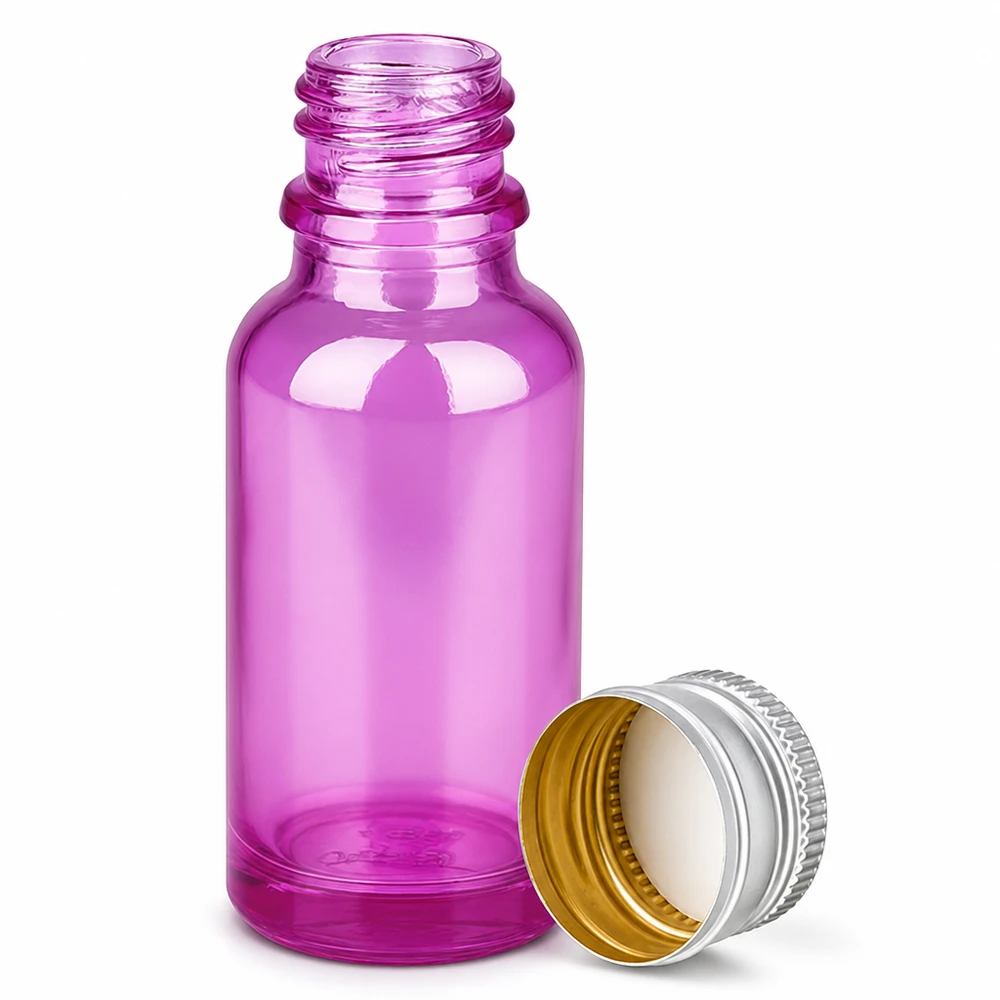 20 ml flaske 11 mm skruelåg aluminium-sølv standard PurpleLine.UT18/20 20 ml violet glasflaske med sølvfarvet aluminiumsskruelåg til aromaterapi og parfume