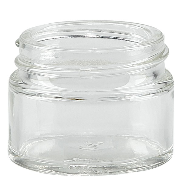 Salvebeholder (glasbeholder) 15 ml klar, uden låg, gevind 38mm/R3 Salvebeholder (glasbeholder) 15 ml klar, uden låg, gevind 38mm/R3