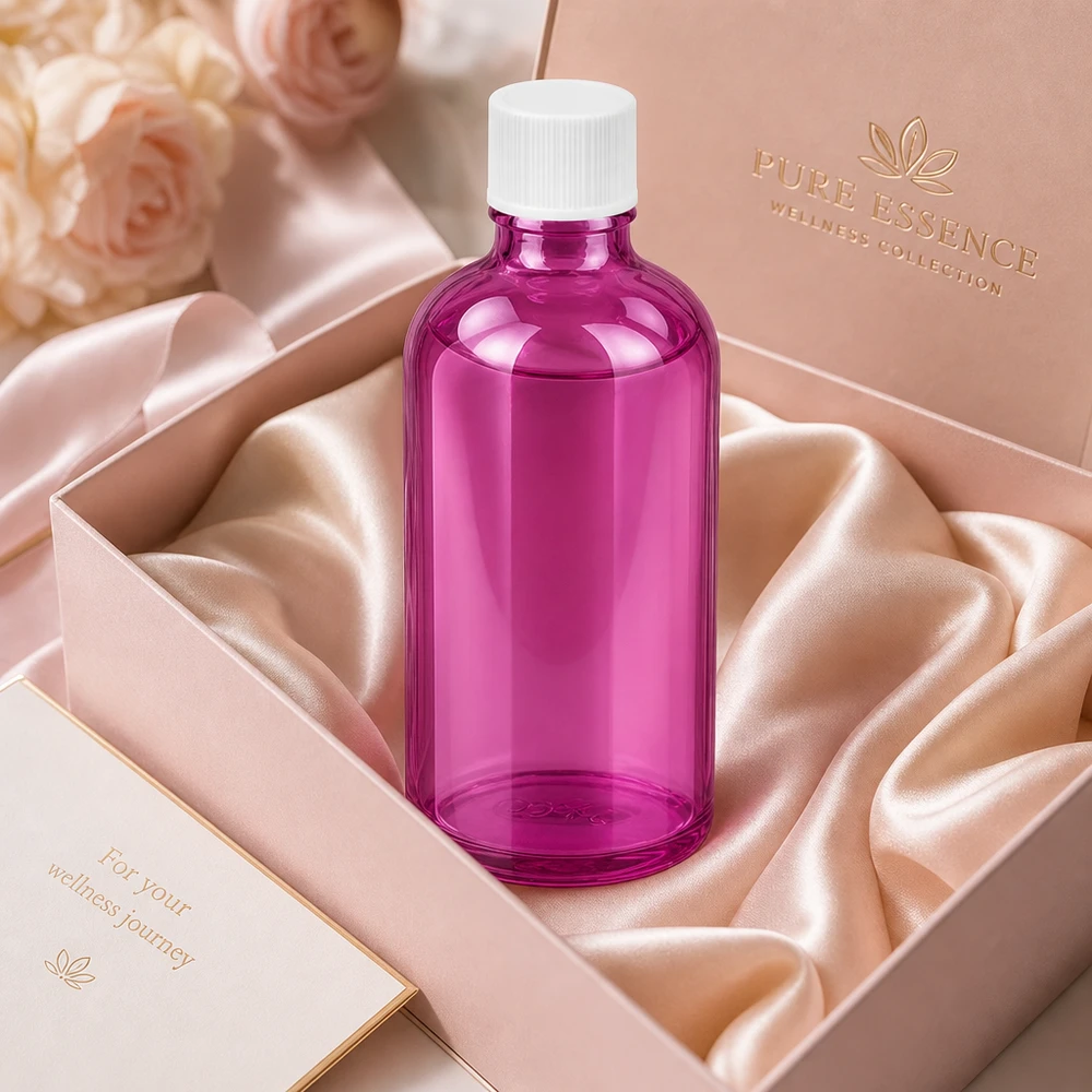 100 ml flaske 11 mm skruelåg hvid standard PurpleLine UT18/100 100 ml glasflaske af høj kvalitet i elegant lilla til professionelle wellness- og skønhedsanvendelser