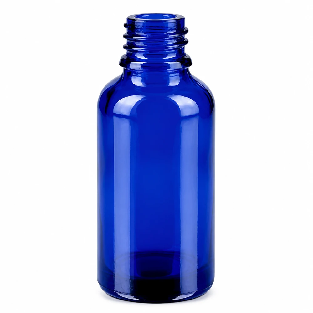 30 ml Dropperflaske 0,7 mm hvid OV BlueLine UT18/30 30 ml dråbeflaske af høj kvalitet lavet af blåt glas med 0,7 mm dråbespids til præcis påføring