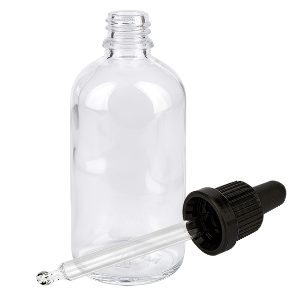100 ml pipetteflaske sort OV ClearLine UT18/100 100 ml pipetteflaske af klart glas med aftagelig sort dråbetæller, ClearLine UT18, laboratoriekvalitet