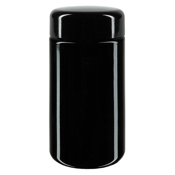 Bredhalset krukke+ violet glas 100ml, med sort låg Bredhalset krukke+ violet glas 100ml, med sort låg
