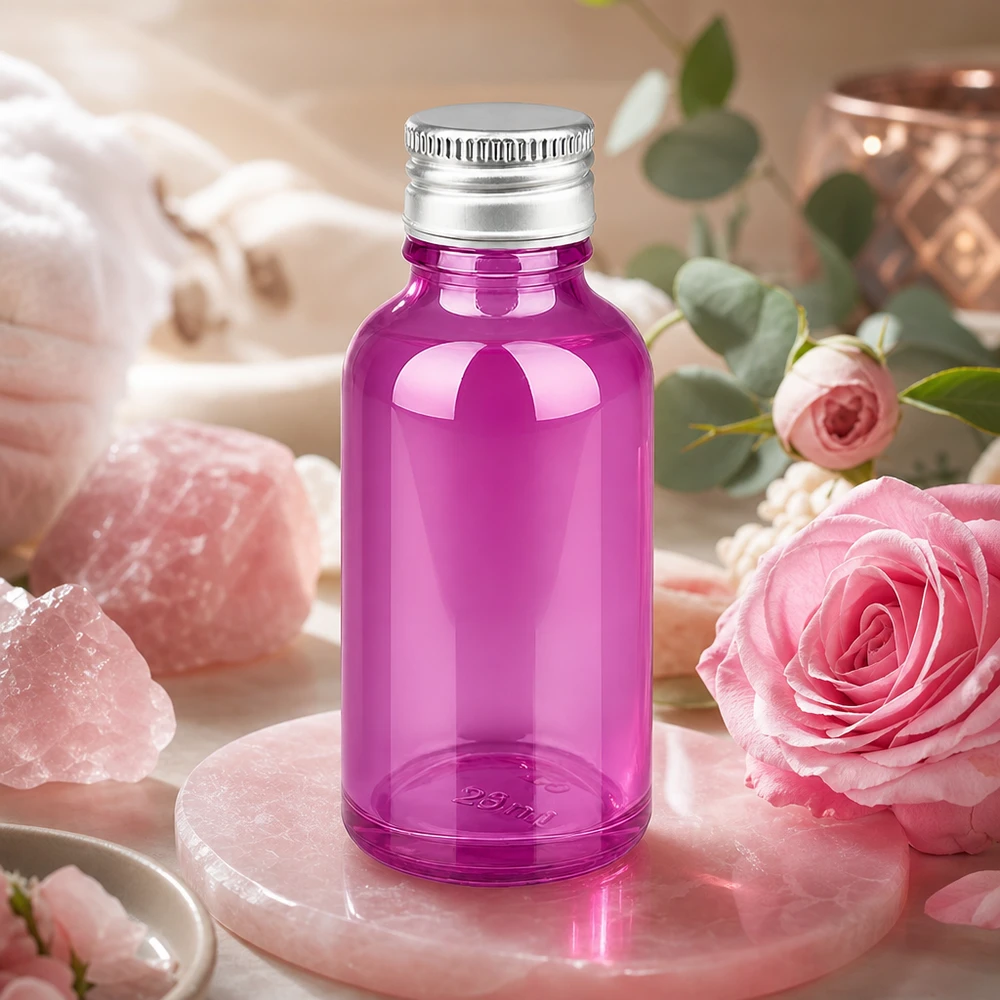 30 ml flaske 11 mm skruelåg aluminium-sølv standard PurpleLine.UT18/30 30 ml violet glasflaske i høj kvalitet med mat aluminiumshætte til premium-kosmetikprodukter
