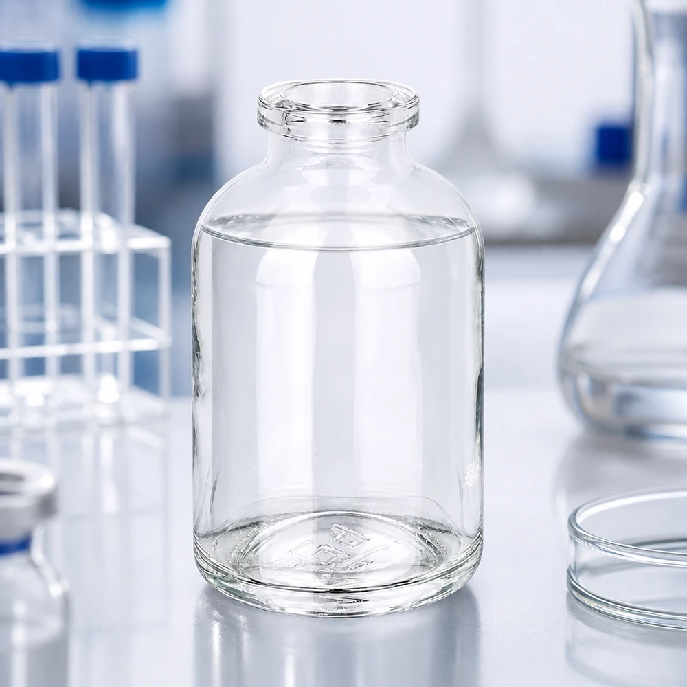 Injektionsflaske i klart glas 50 ml Labor Injektionsflasche 50ml mit flachem Boden und konischer Schulterform