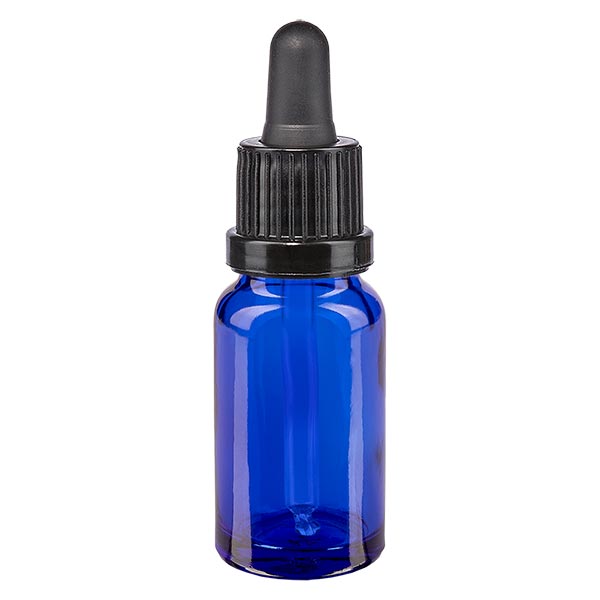 Apoteksflaske blå 10 ml pipette sort/sort OV Apoteksflaske blå 10 ml pipette sort/sort OV