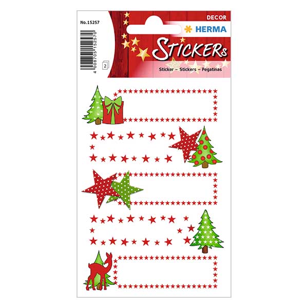 Klistermærker "Stars & Fir" (10 klistermærker med glitter) | 4 ark = 10 papirklistermærker Klistermærker "Stars & Fir" (10 klistermærker med glitter) | 4 ark = 10 papirklistermærker