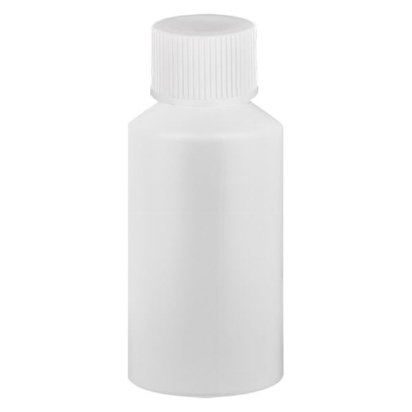 Apoteksflaske HDPE 50ml hvid, med hvid SV Apoteksflaske HDPE 50ml hvid, med hvid SV