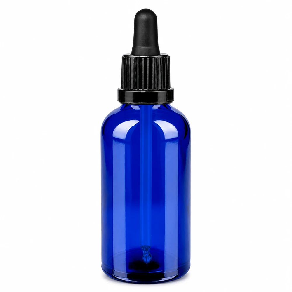50 ml pipetteflaske sort OV BlueLine UT18/50 50 ml pipetteflaske sort OV BlueLine UT18/50 - blå glasflaske med sort pipettehætte