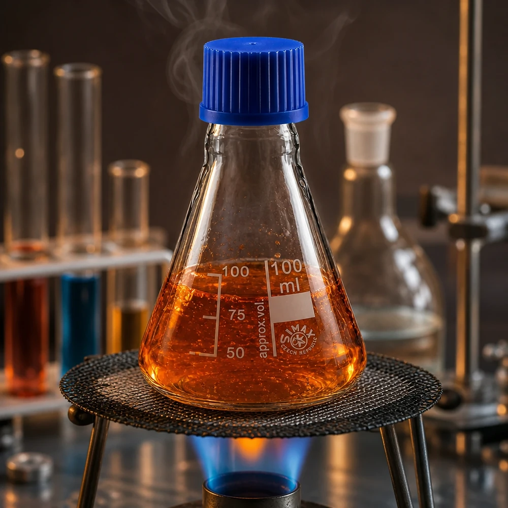 Erlenmeyer-kolbe 100 ml med skruelåg Varmebestandig 100 ml Erlenmeyer-kolbe med blåt skruelåg til varmeprocesser