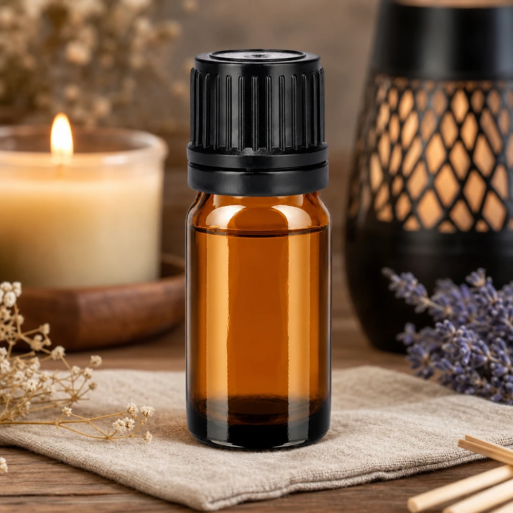 5ml flaske 11mm SV sort OV BrownLine UT18/5 Kompakt 5 ml flaske af UV-beskyttende ravfarvet glas, ideel til aromaterapi og wellness