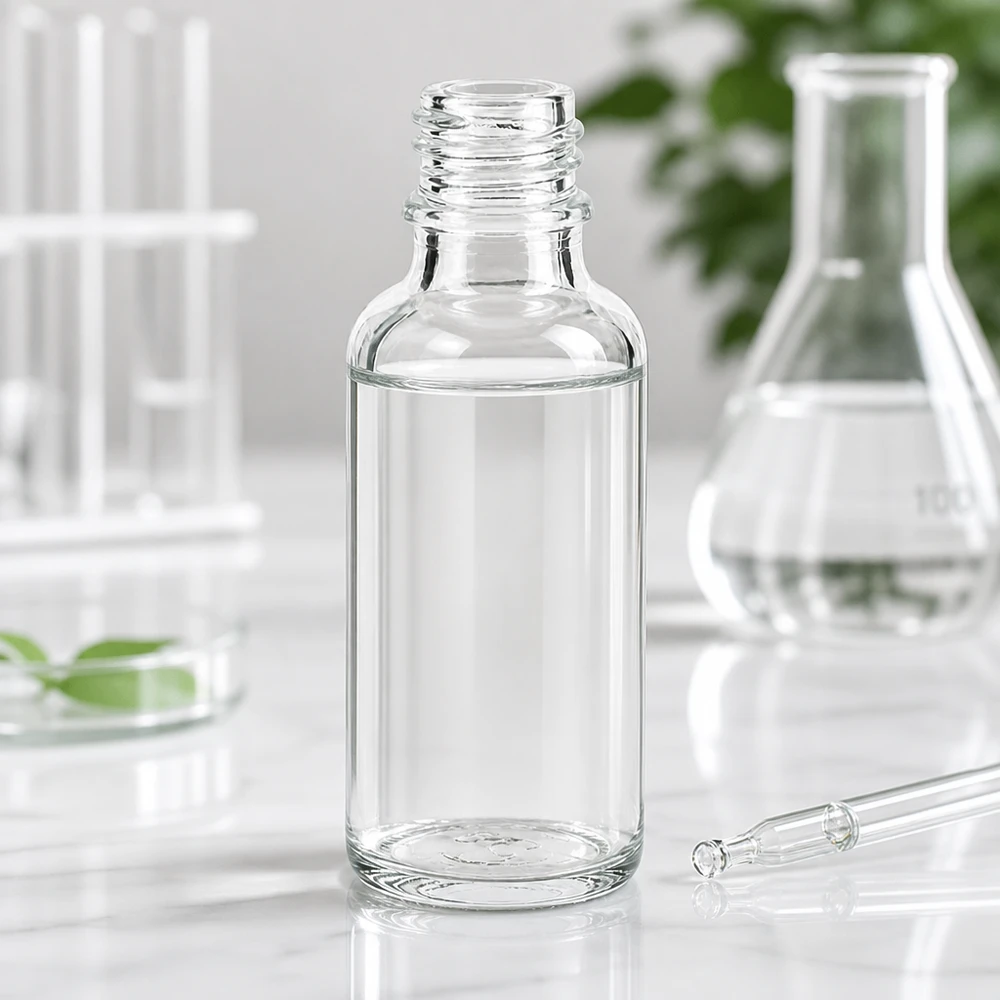 Flaske i klart glas 30 ml DIN 18 Rund 30 ml ApoGlas-apoteksflaske med klassisk form til professionelle anvendelser
