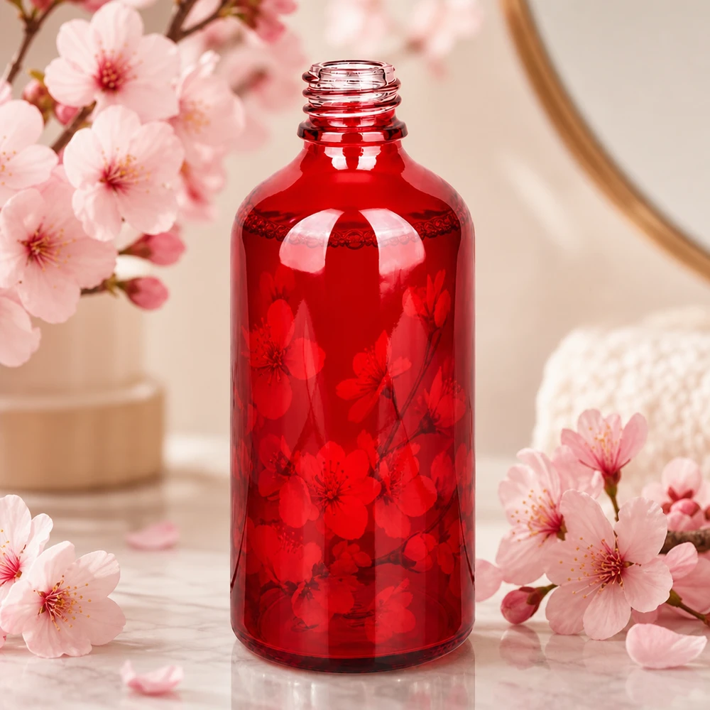 100 ml Apoteksflaske RedLine UT18/100 UNiTWIST 100 ml apoteksflaske RedLine UT18/100 i transparent rød, ideel til aromaterapi og æteriske olier