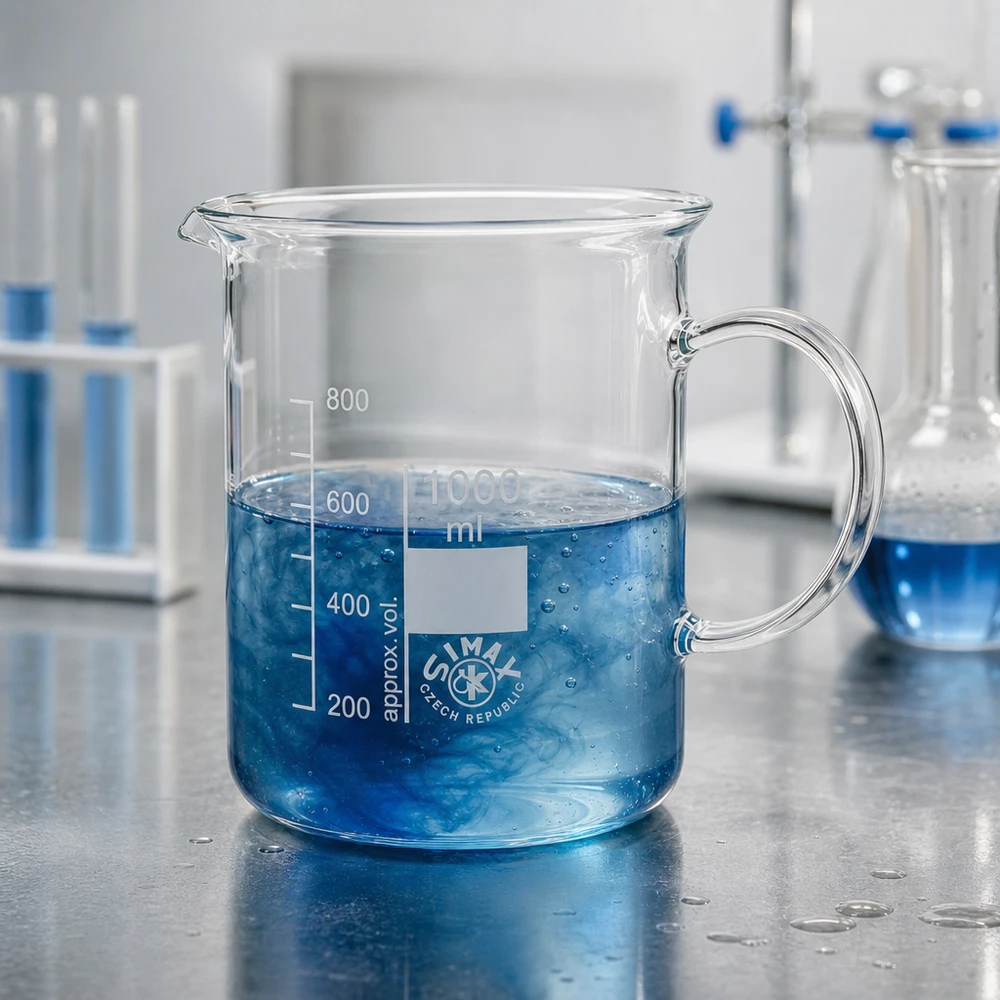 Bæger 1000 ml borosilikatglas, med håndtag Simax måleglas 1000 ml med hank og milliliterskala, fremstillet af borosilikatglas af høj kvalitet
