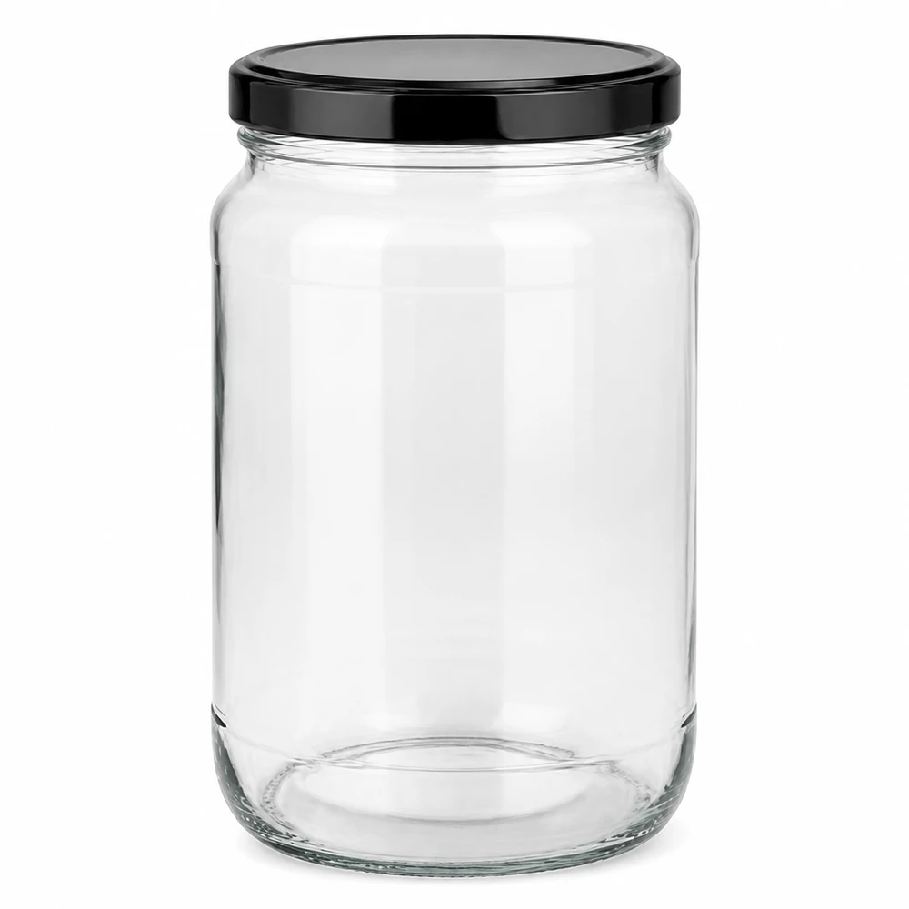 1700 ml rund krukke med BasicSeal-låg sort UNiTWIST 1700 ml rund krukke med sort BasicSeal-låg UN-certificeret glaskrukke konserveringskrukke opbevaringskrukke