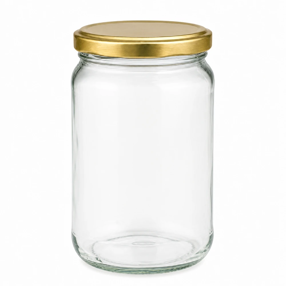 305 ml rund krukke med BasicSeal-låg i guld UNiTWIST 305 ml rund krukke med gyldent BasicSeal-låg UNiTWIST - tom krukke i klart glas til syltetøj og honning