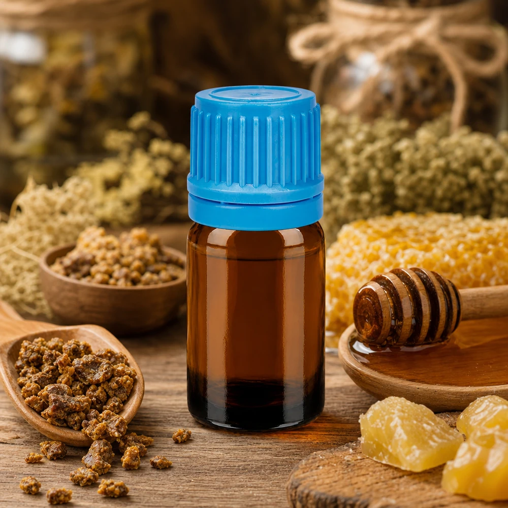 5ml flaske 11mm SV blå OV BrownLine UT18/5 Kompakt 5 ml ravfarvet glasflaske med blå hætte, perfekt til homøopati og naturopati