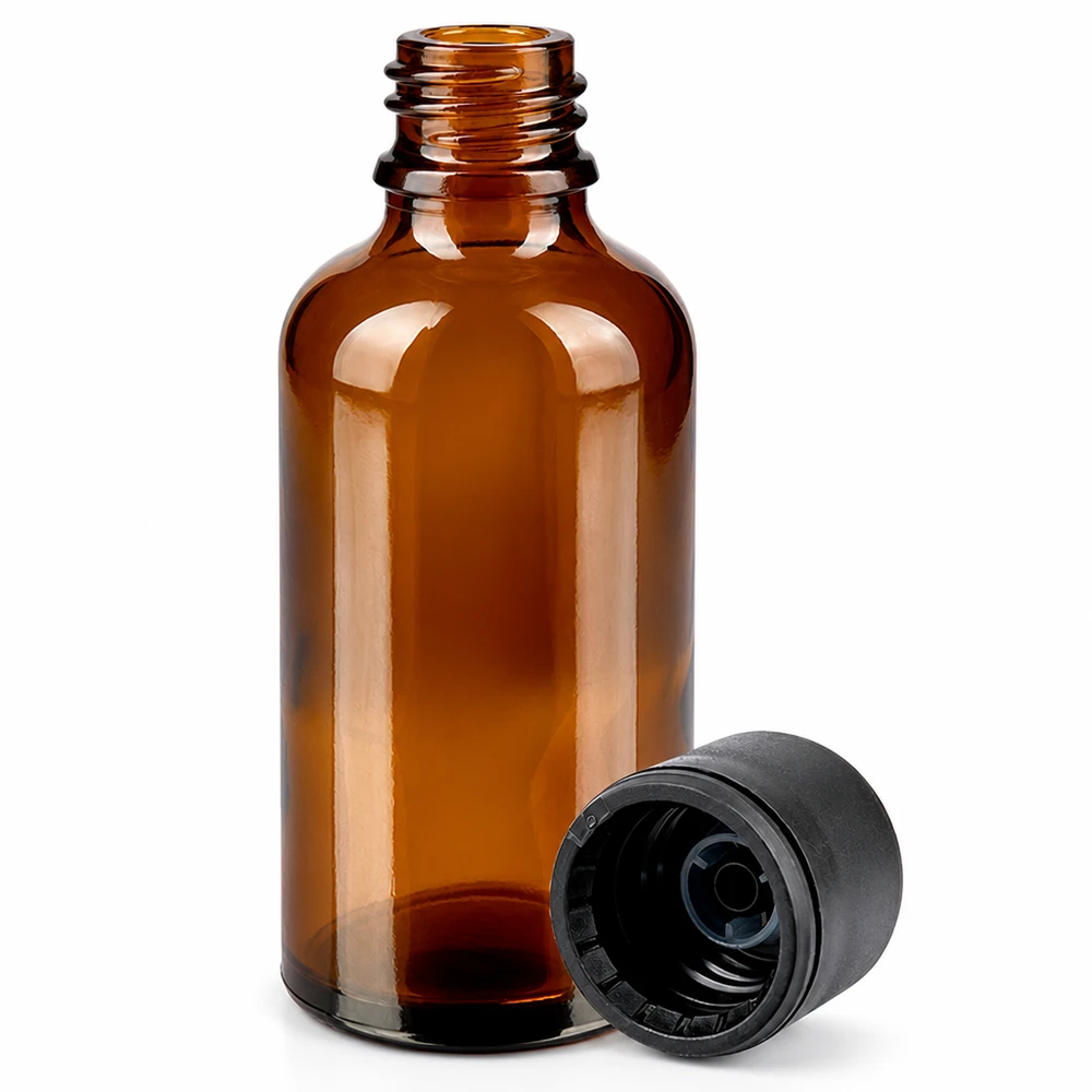30 ml flaske 6 mm SV sort STD BrownLine UT18/30 Ravfarvet 30 ml glasflaske med sort hætte - ideel til lysfølsomme væsker