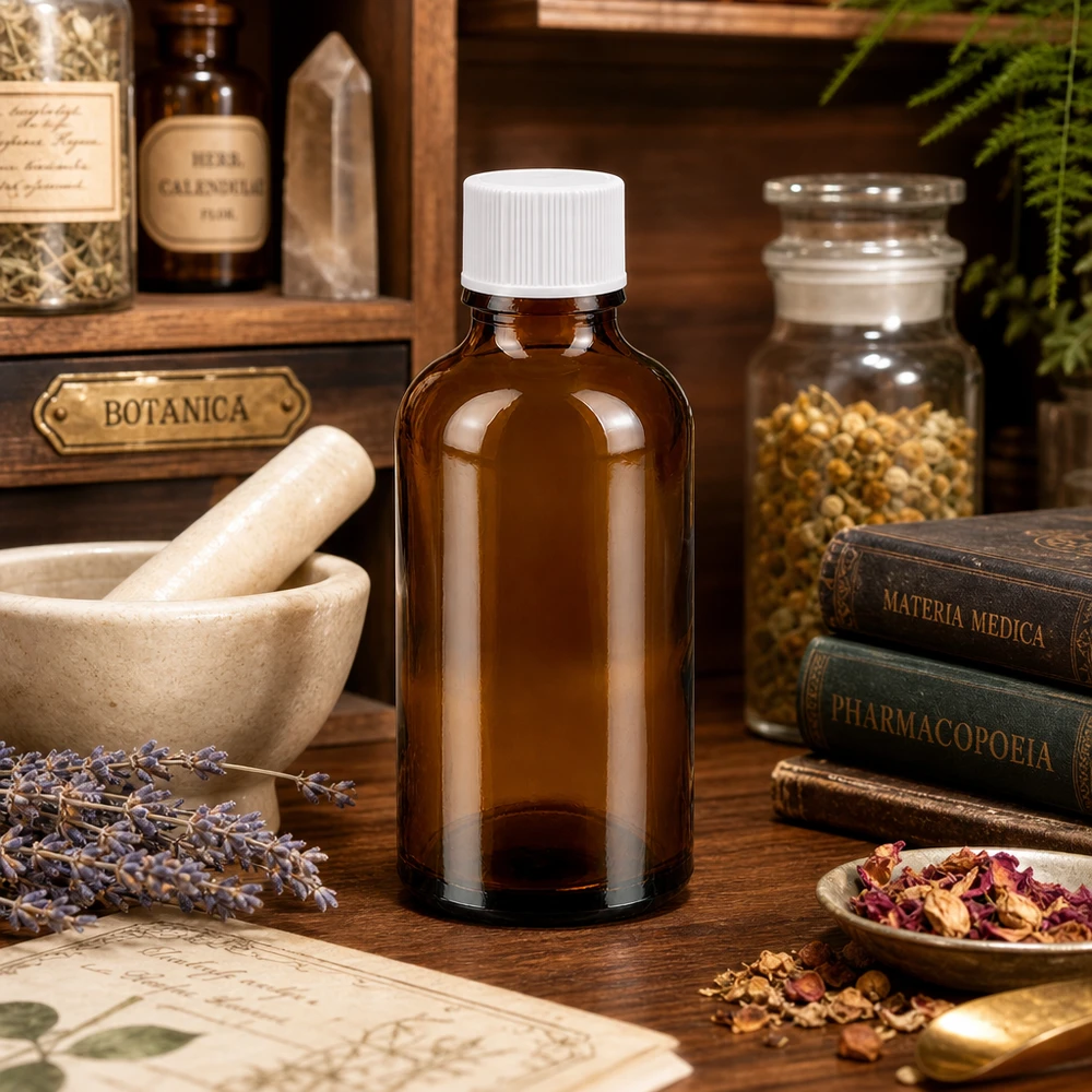 50 ml flaske 11 mm SV hvid STD BrownLine UT18/50 Lille 50 ml ravfarvet glasflaske med UT18-gevind, ideel til gør-det-selv-kosmetik og naturmedicin
