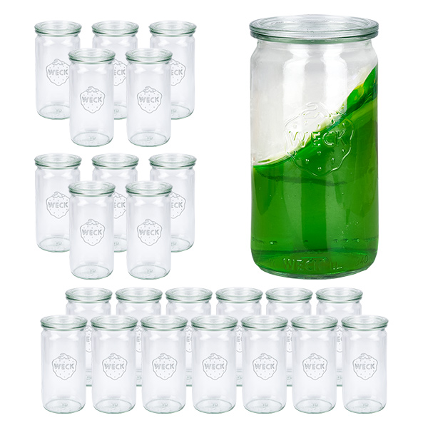 Sæt med 24 Weck-krukker 340 ml cylinderkrukker med 24 glaslåg Sæt med 24 Weck-krukker 340 ml cylinderkrukker med 24 glaslåg