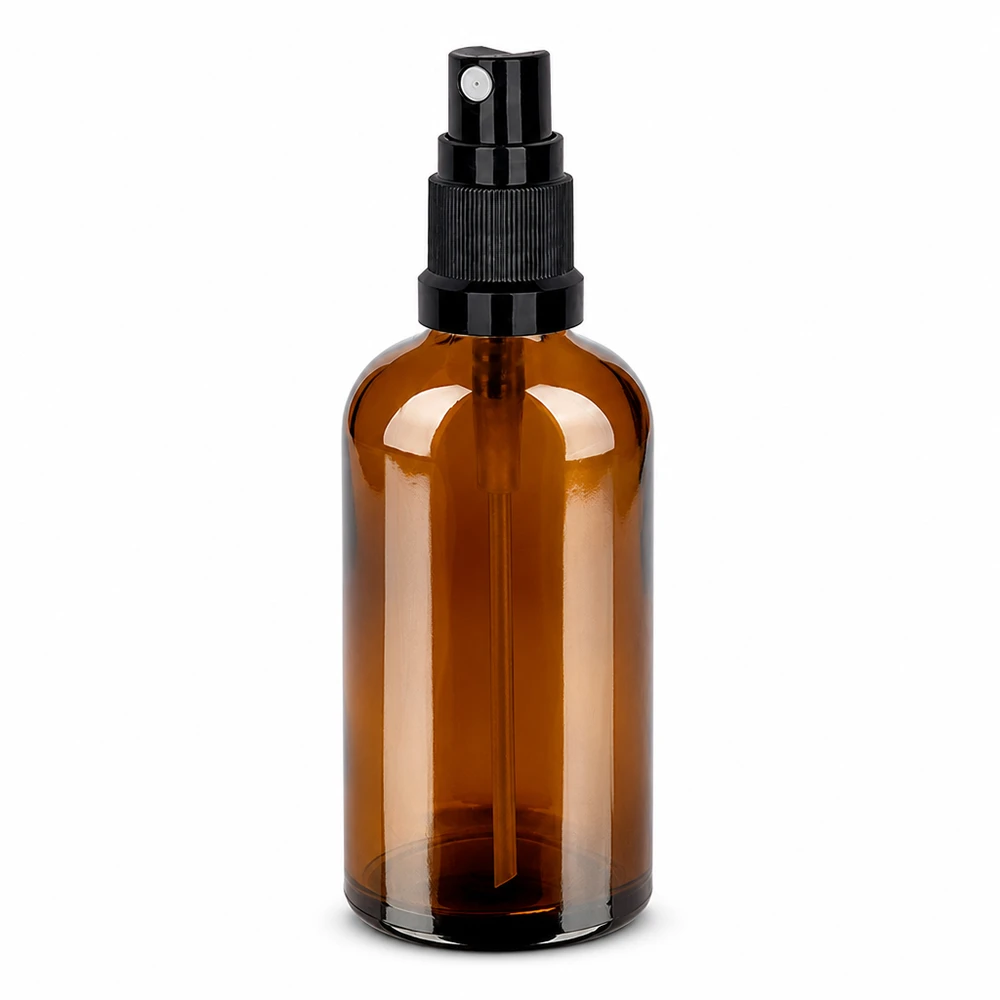 100 ml sprayflaske sort STD BrownLine UT18/100 100 ml sprayflaske brun med sort pumpeforstøver til kosmetik og aromaterapi