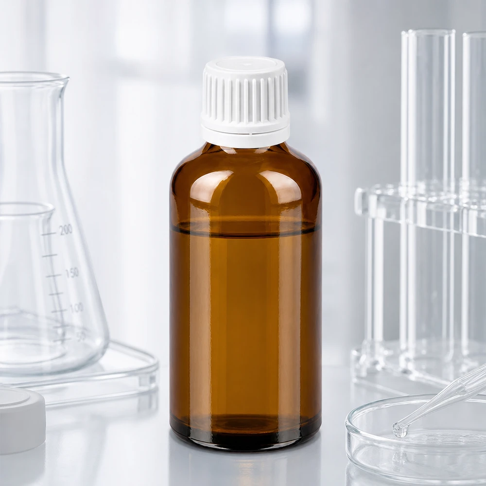 50 ml flaske 11 mm SV hvid OV BrownLine UT18/50 50 ml laboratorieflaske af UV-beskyttende ravfarvet glas med hvid hætte til kemikalier