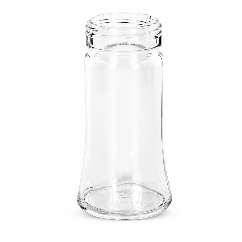Salt/krydderikrukke Bobby 95 ml, gevind 41 mm klart glas - matchende låg med 41 mm gevind kan bestilles separat. Tom krydderiglas Bobby 95 ml af gennemsigtigt klart glas med skruelåg, 41 mm