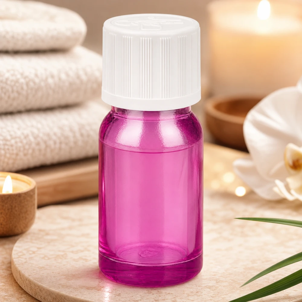 10 ml dråbeflaske 1,2 mm hvid standard børnesikret PurpleLine.UT18/10 Transparent 10 ml plastdråbeflaske i magenta med børnesikret hætte UT18/10