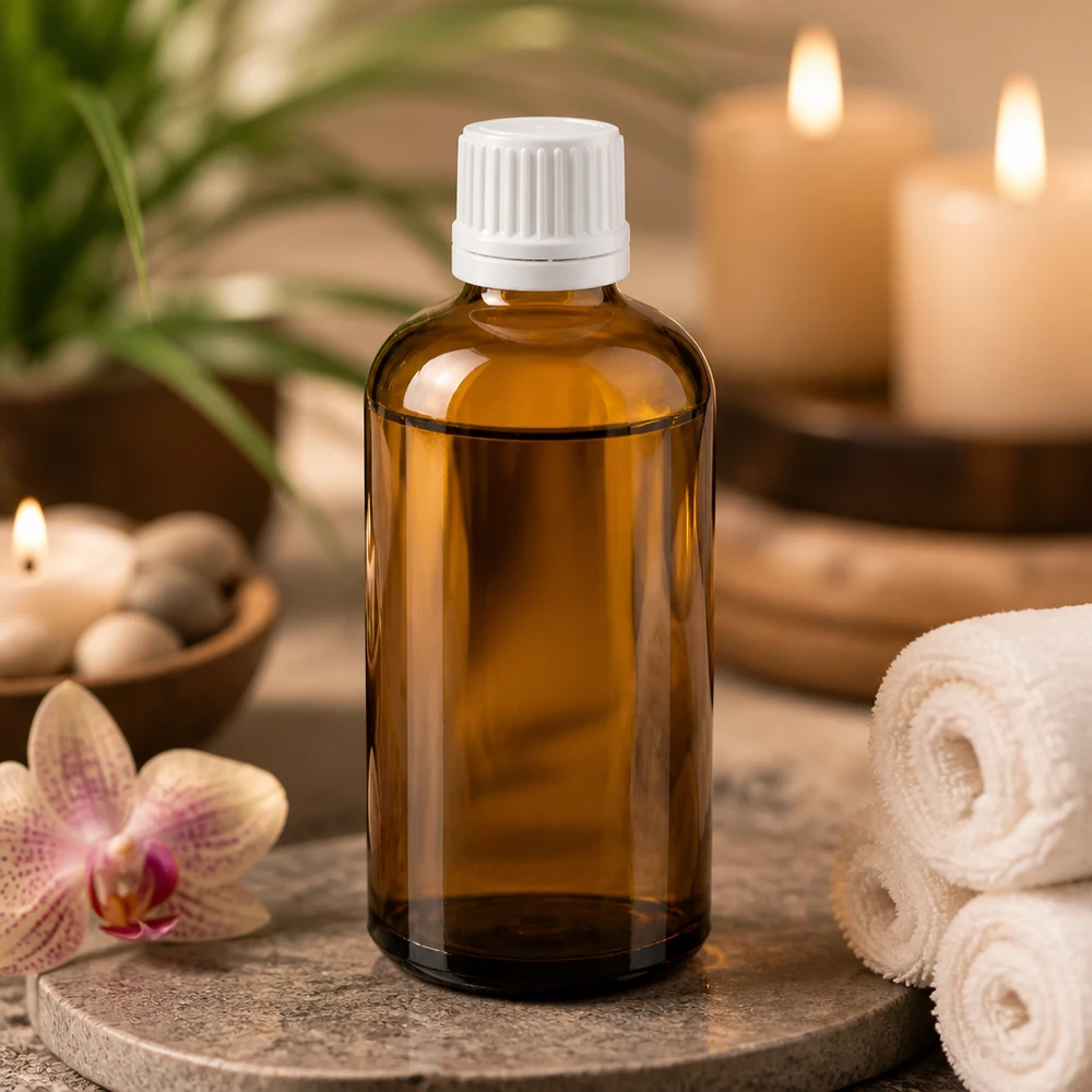 100 ml dråbeflaske 0,7 mm hvid OV BrownLine UT18/100 100 ml BrownLine-glasflaske med præcis dråbehætte til kosmetik og wellness